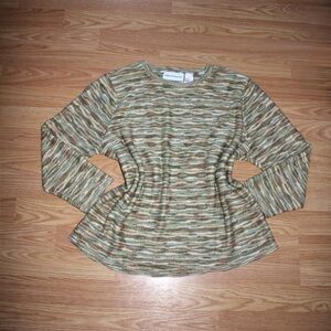 Alfred Dunner Green Multi-Stripe Long Sleeve Knit Top